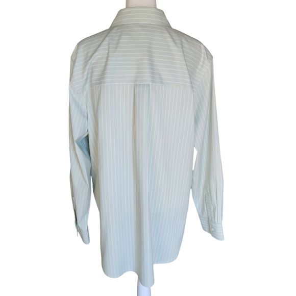 Foxcroft Striped Light Green White Button Up Blouse 14 Large - Picture 2 of 3